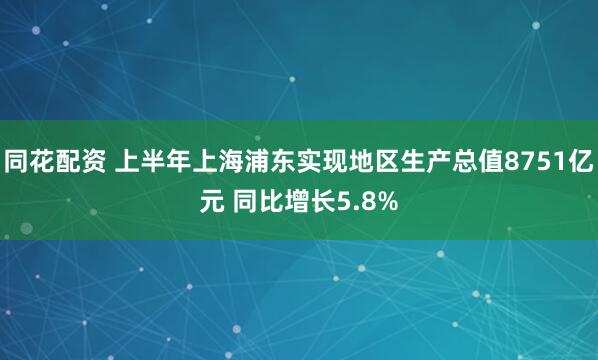 同花配资 上半年上海浦东实现地区生产总值8751亿元 同比增长5.8%